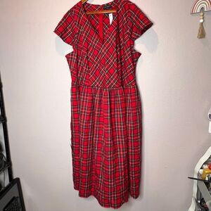 Lane Bryant Cap-Sleeve Fit & Flare Midi Dress in a red plaid print